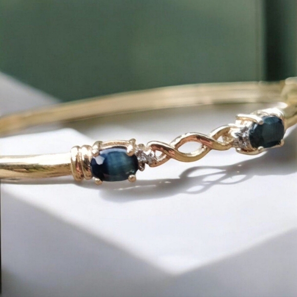 Vintage Jewelry - Vintage 14K Over Sterling Blue Sapphire Flex Bracelet